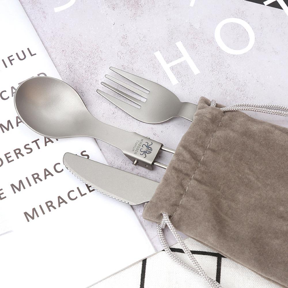 Outdoor Camping Tableware Ti Folding Spoon Fork and Knife Set for Outdoor Climbing Hiking Adventure