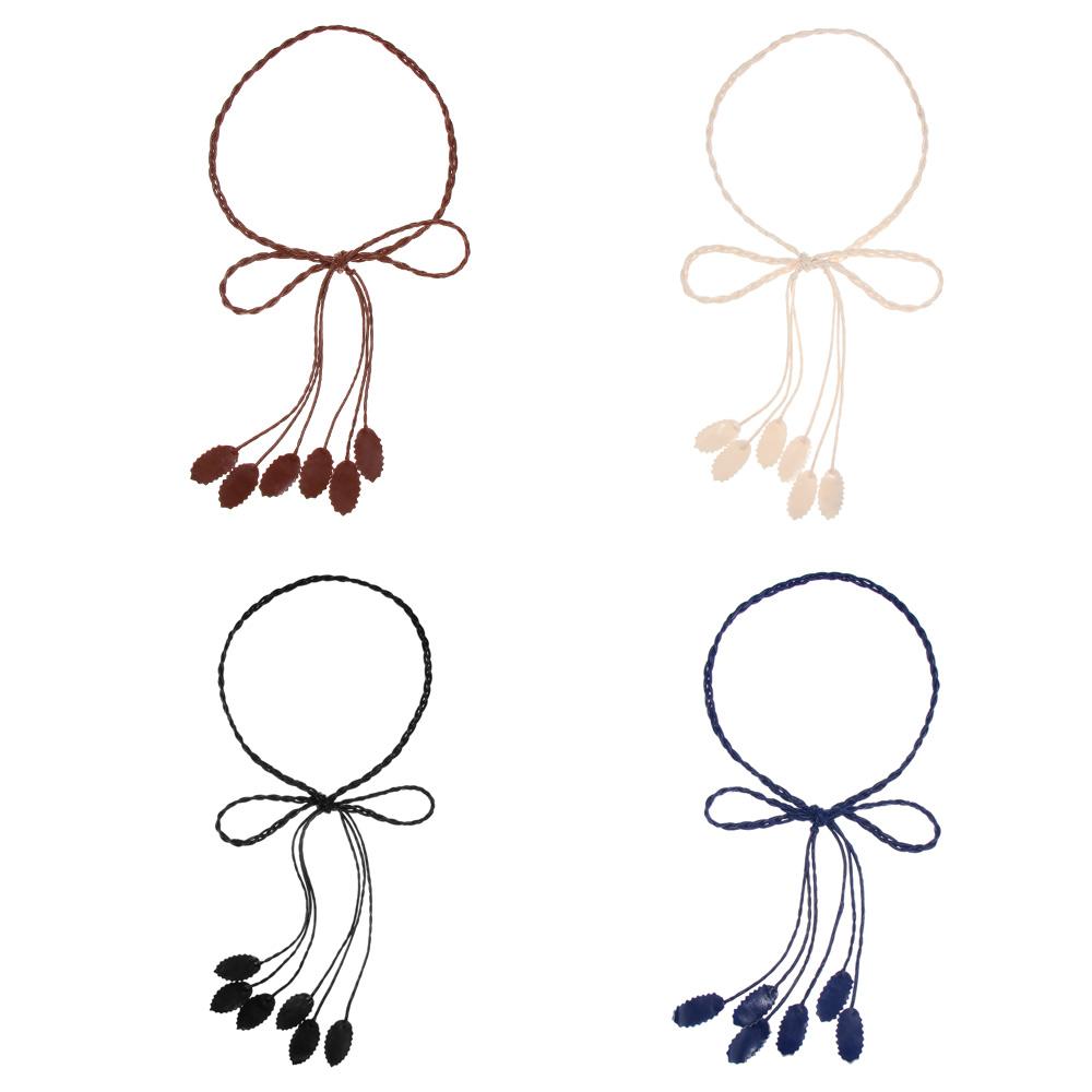 

Women Adjustable Faux Leather Thin Thin Belt Dress Strap Braided Leaf Braided Belts темно-синього кольору