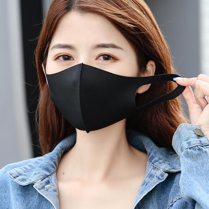 3D černá maska z ledového hedvábí a bavlny: Dámský prodyšný, prachotěsný, pratelný, sluneční ochrana s potištěným logem - Vhodný pro všechna roční období.