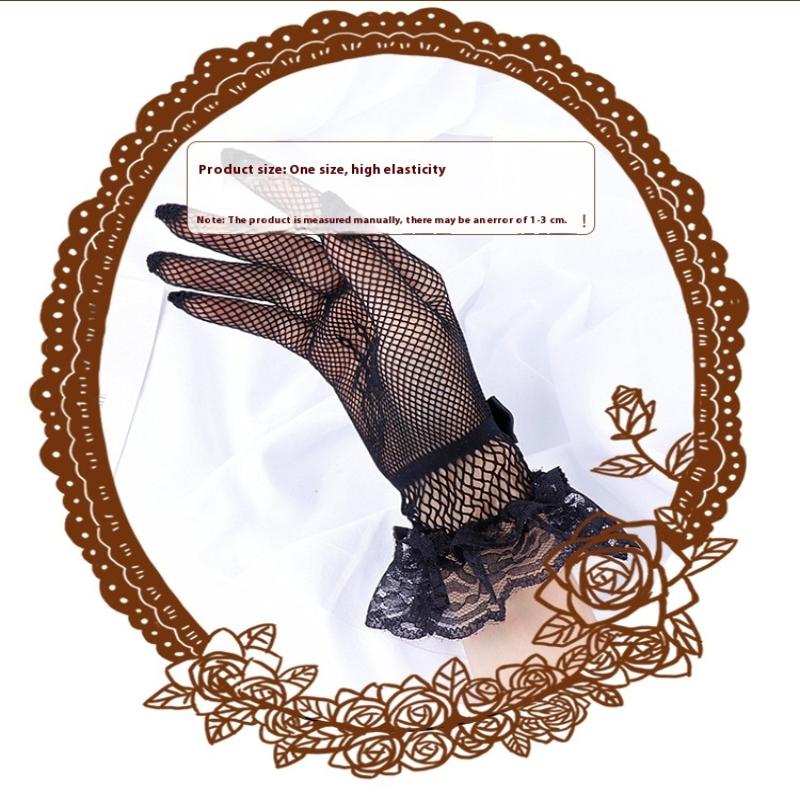Lolita Summer Uv-Proof Driving Gloves Jk Mesh Fishnet Gloves Lace Full Finger Girls Lace  Gloves Hand Cosplay Gloves
