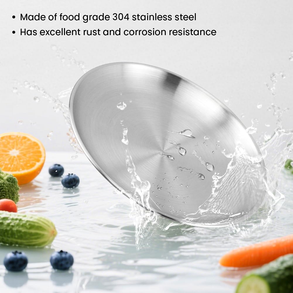 8 Pack Stainless Steel Plates, 8 Inches Metal Dinner Plate with Forks, Round Serving Camping Plates for Serving Dishes Dessert Salad, Unbreakable &