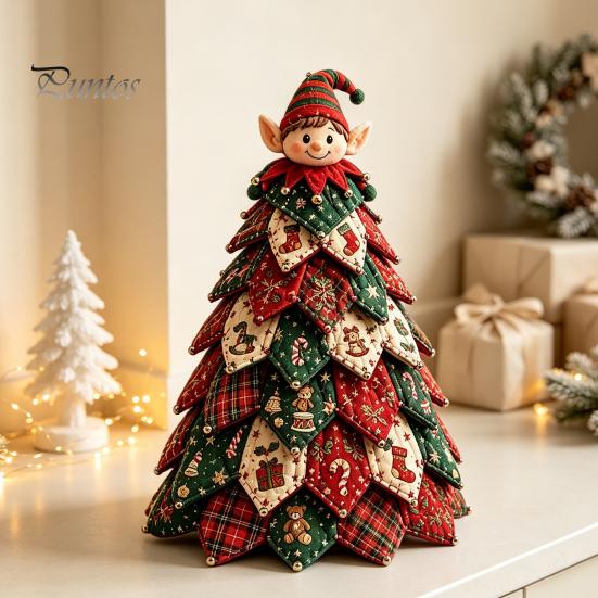 Kits de Manualidades para Decoración del Hogar DIY Kit de Árbol de Navidad de Tela Acolchada, Set de Costura Patchwork Vintage Actividades Educativas Decoración de Mesa para Niños, Hecho a Mano