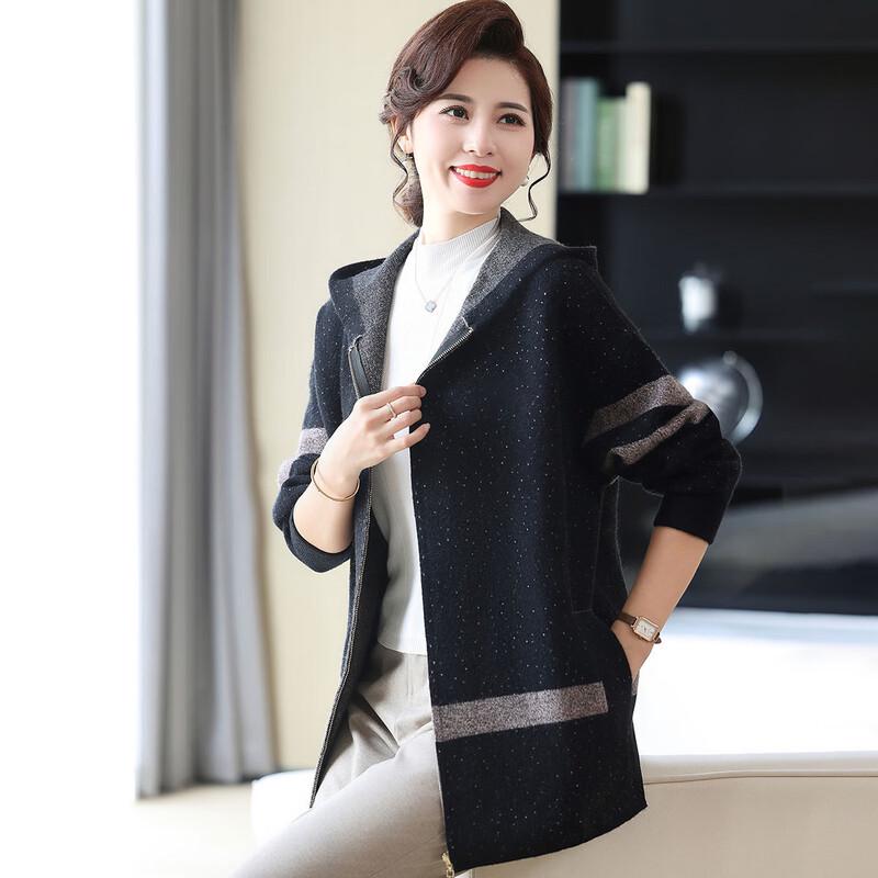 Women s Hooded Knitted Zipper Cardigan L