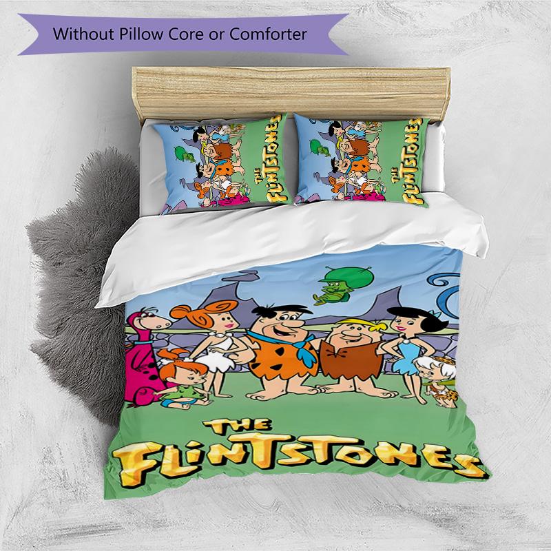 Flintstones 3pcs Bedding Set Duvet Cover Closure Includes 1 Duvet Cover & 2 Pillowcases for All Seasons Bedroom Home Dorm Decor
