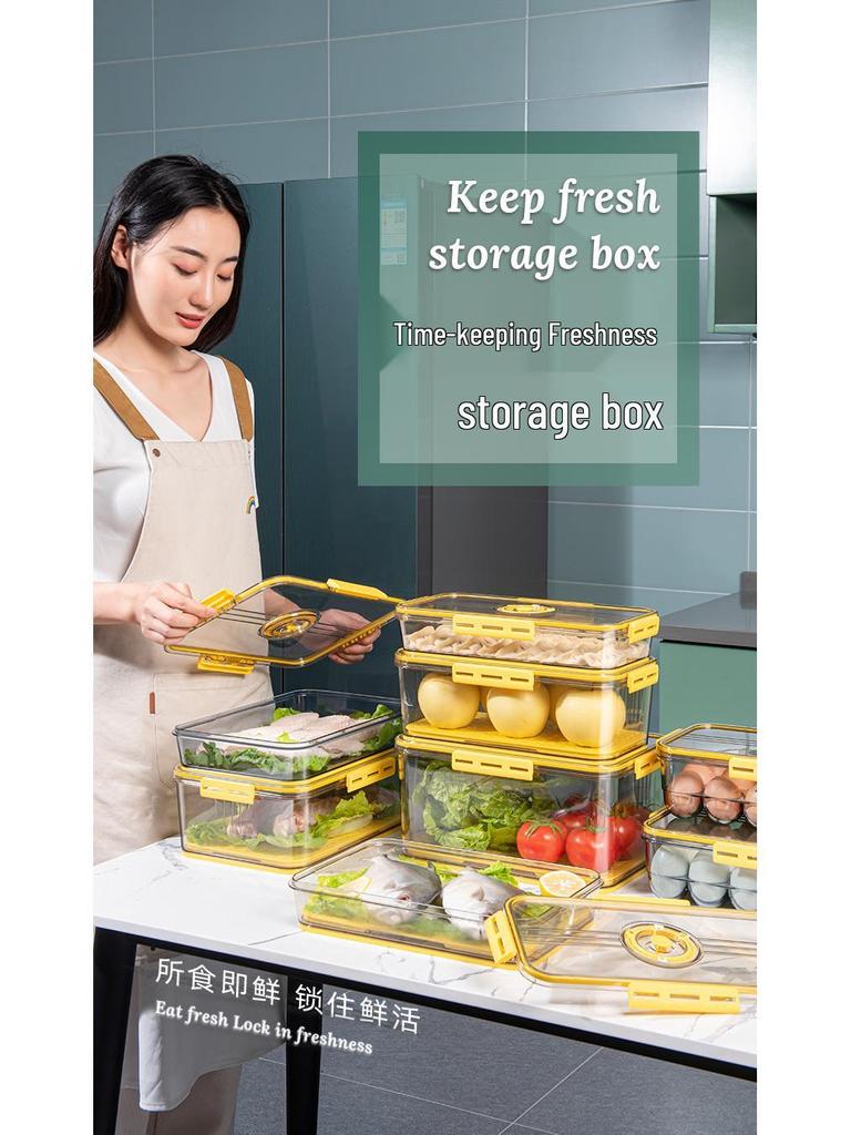PET Transparent Thickened Refrigerator Storage Box with Timer & Freezer Drainer