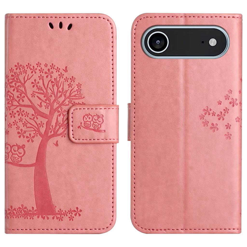 For iPhone 17 Air Case PU Leather Owl Tree Imprinted Wallet Phone Cover with Strap