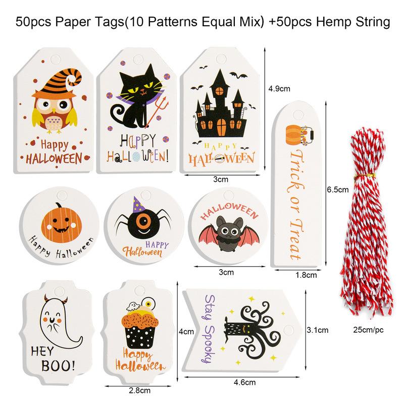 

50 шт./компл. Хэллоуин креативные бирки подарочные пакеты коробка для хранения конфет украшение тыква привидение кошка карнавальная ночь DIY декор карты набор As Picture