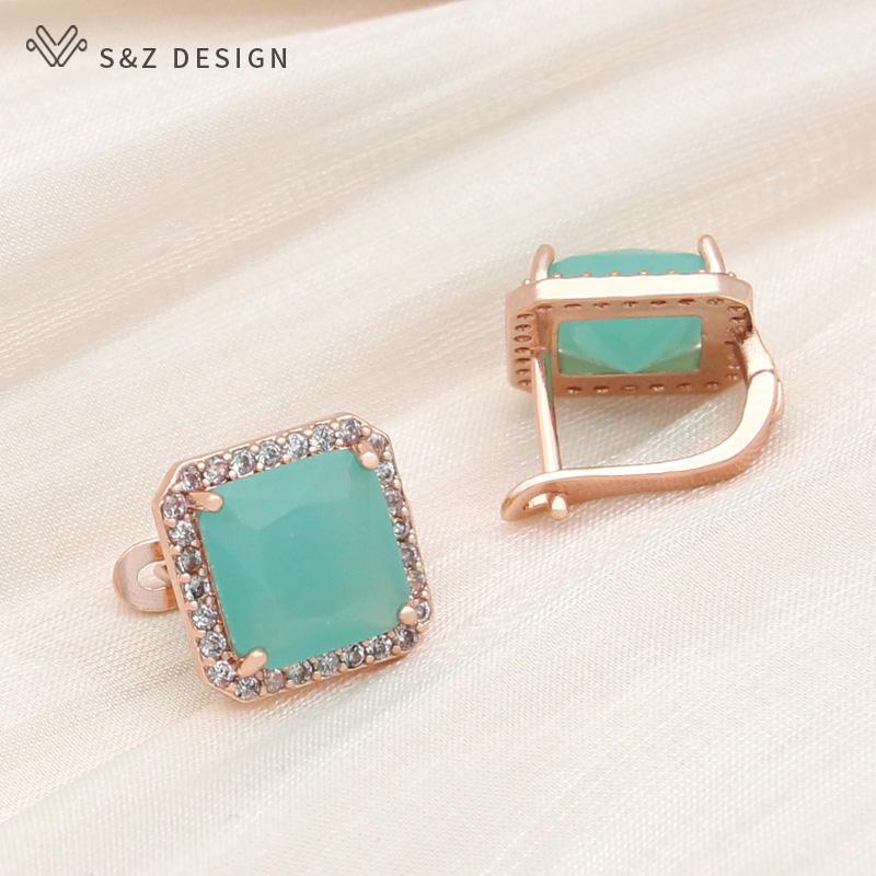 Fashion Square Pink Crystal Drop Earrings For Women Trendy Jewelry Rose Gold Color Wax Inlay Cubic Zirconia Eardrop