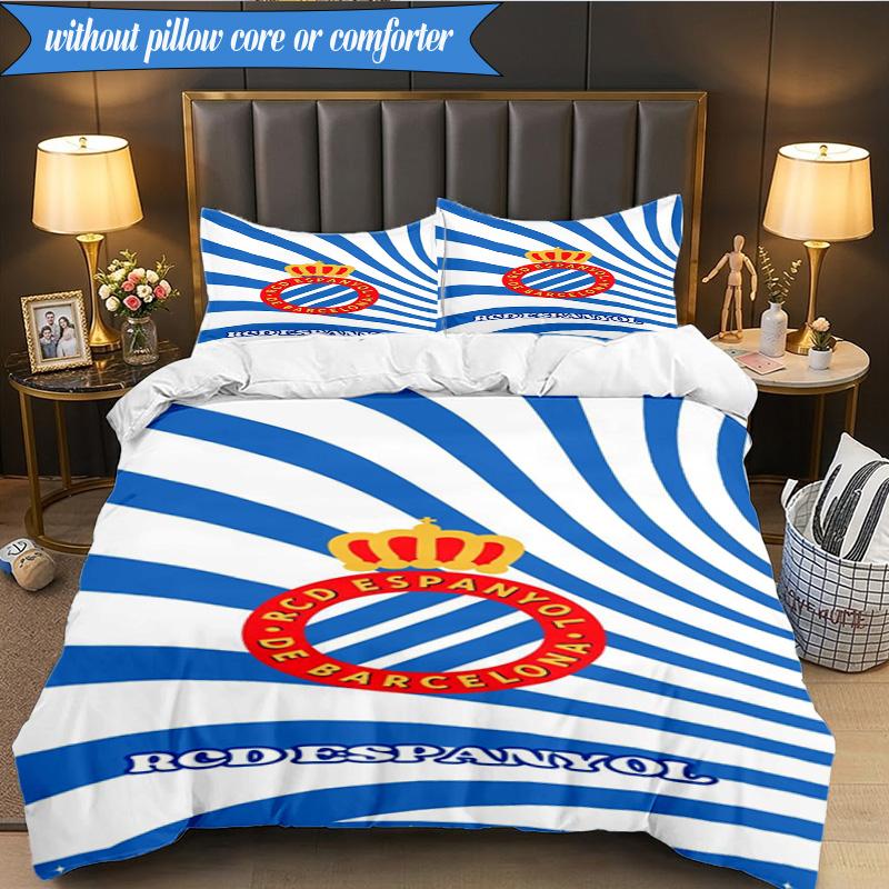 Real Sociedad Crest Design 3pcs Bedding,Including 1pc Duvet Cover And 2pcs Pillowcases Perfect for Christmas,Ideal for Bedroom, Dormitory