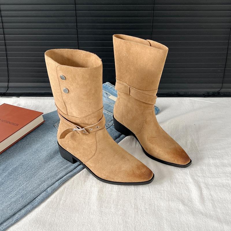 Autumn and winter new retro platform women's versatile casual medium boots comfortable women's shoes thick heel short boots