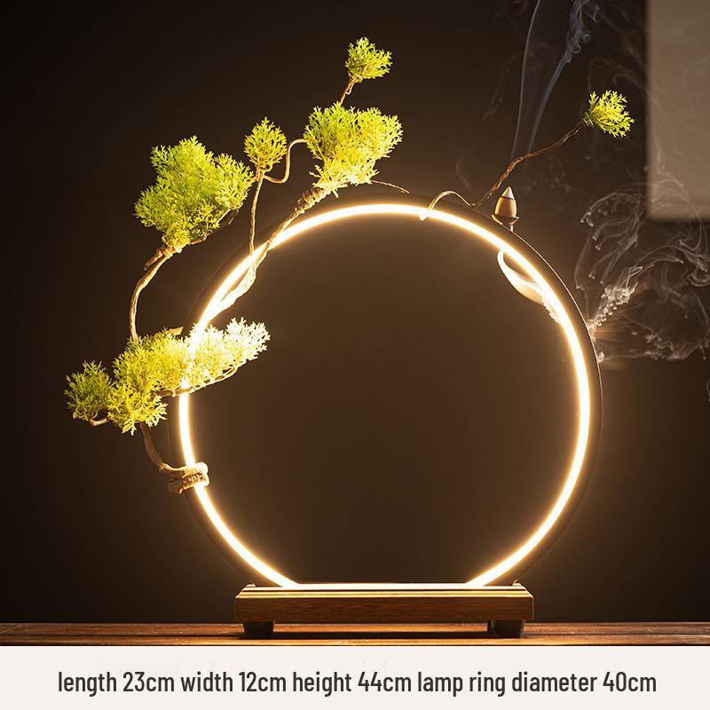 Chinese Zen LED Light Ring Ceramic Ornament for Living Room or Office Display