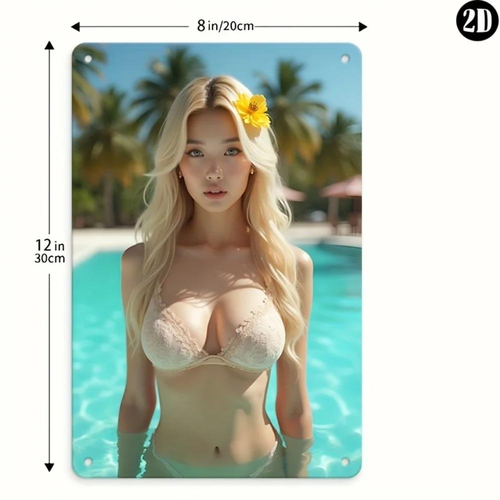 

Металлический настенный декор Тропический пляж 8x12 дюймов Железный постер Блондинка в бикини Настенный декор Прочный Легко повесить 20x30cm белый