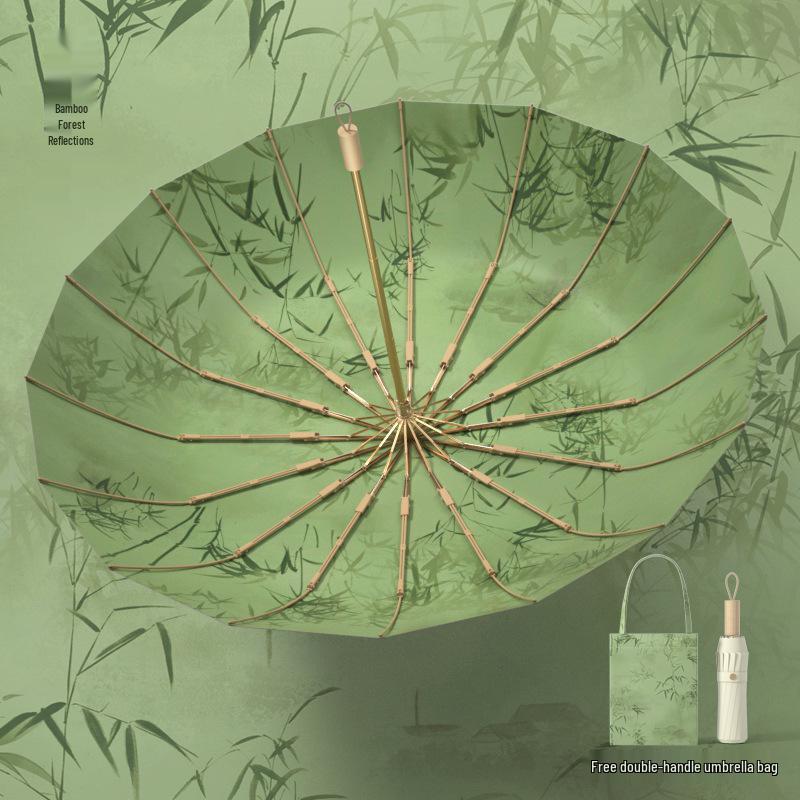 32-Bone Folding Dual-Use Women's Umbrella - Sun & Rain Protection, Anti-UV, Enlarged, Reinforced, Thickened Sunshade