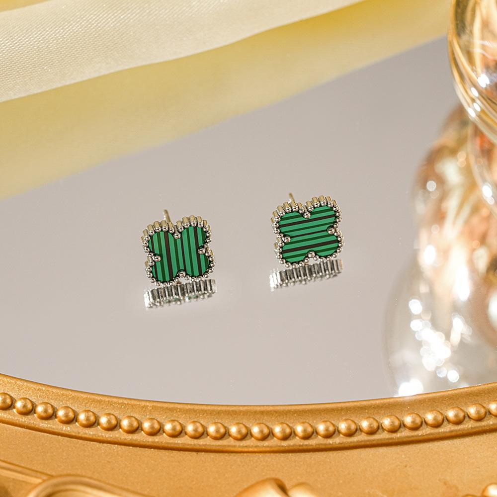 Titanstahl Ohrringe Vierblättriges Kleeblatt Ohrringe Damen Leichter Luxus Minimalistische Ohrringe Klein Nische Titanstahl Ohrringe