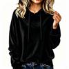 Women's Velvet Hoodie - Color Loose Fit Long Sleeve Top for Casual Wear