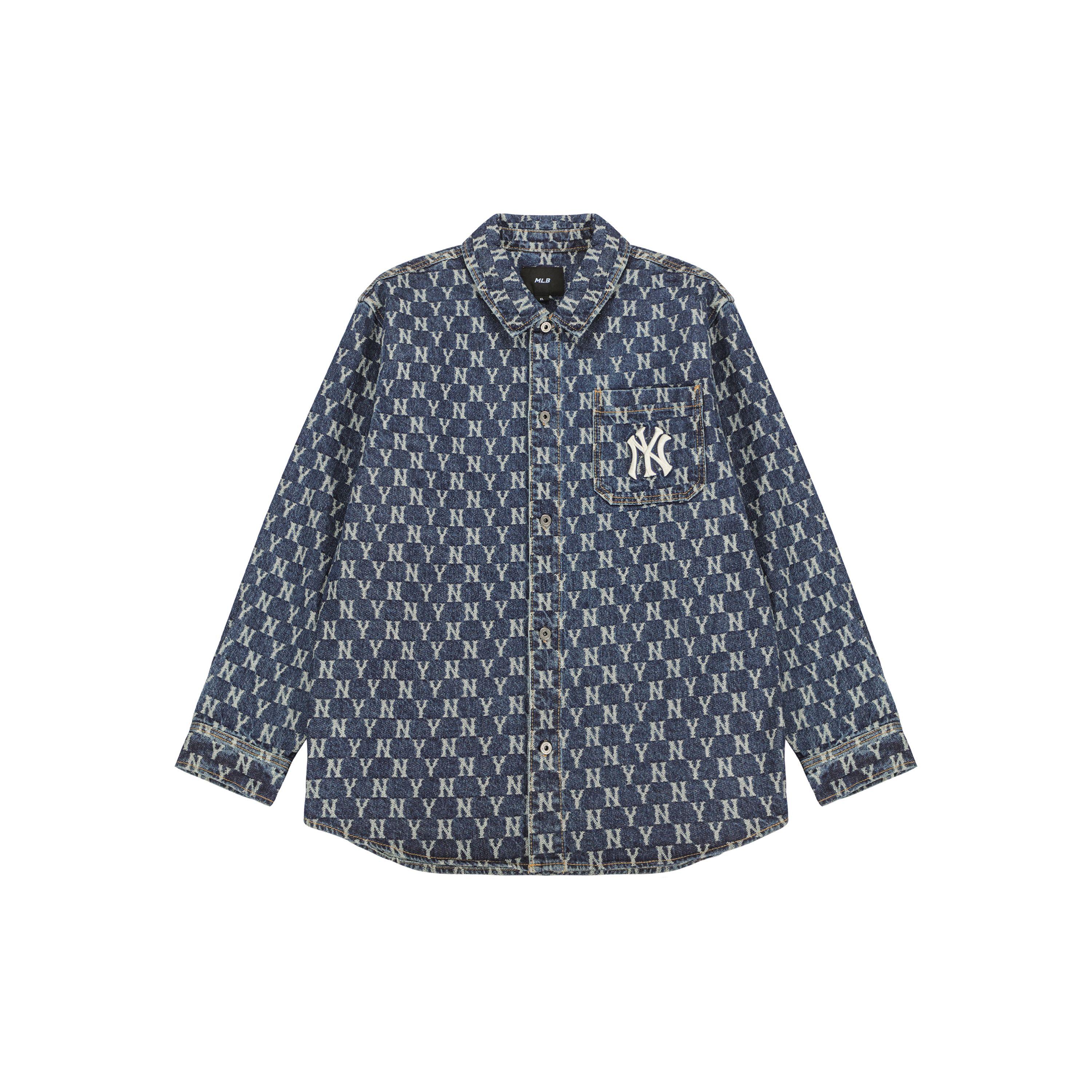 MLB New York Yankees All Over Print Comfortabel Casual Enkelrijig Shirt met Lange Mouwen Unisex shirts Blauw 3ADRMN321-50BLS XL