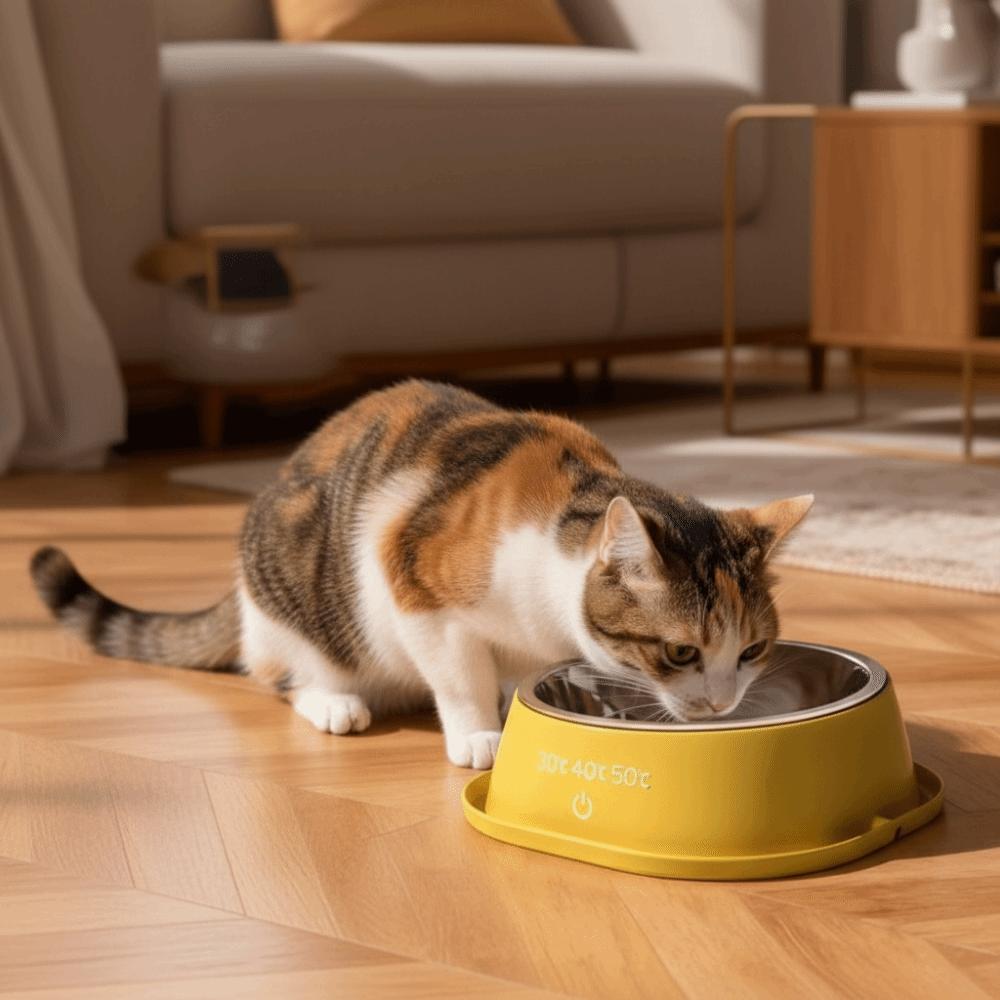 Noiseless Heated Pet Water Bowl Anti-dry Burning Stainless Steel  Cat Bowl  Winter
