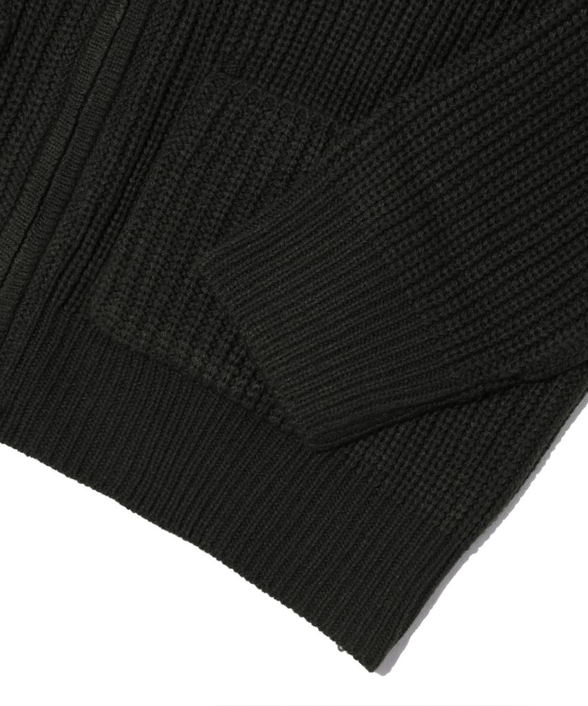 TRILLION Washable Round Neck Hacci Zip-Up Knit (Pure Black)