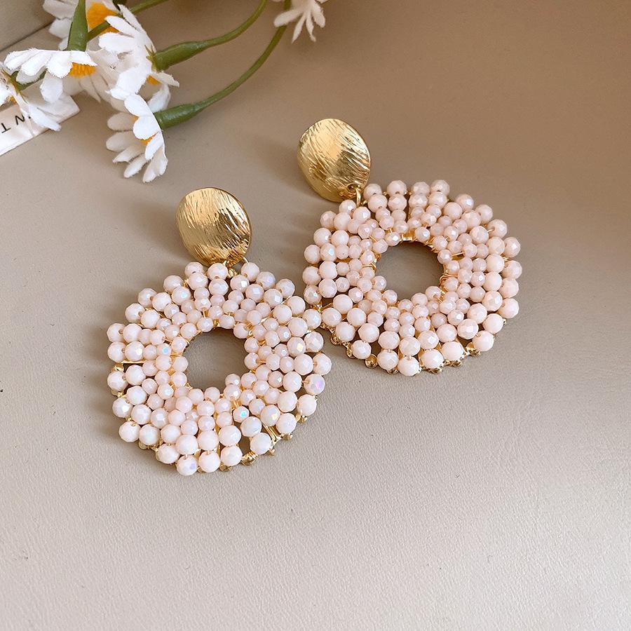 

Holiday Wind Silver Needle Crystal Round Pendant Earrings Sweet Small Fresh Earrings Light Luxury Advanced Earrings Design Sense