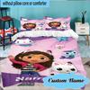 Custom Name Kitty Dollhouse Adventure Bedding Set 3pcs, Bedding Set Including 1pc Duvet Cover And 2pcs Pillowcases for Bedroom, Dormitory Gift
