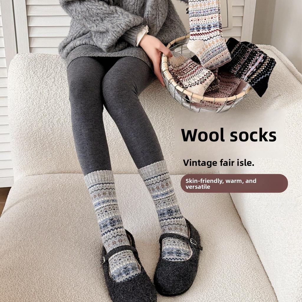 Fell Island Wool Children's Mid-length Autumn-winter Waterproof Padded Thick and Warm Winter Girls' Long Socks