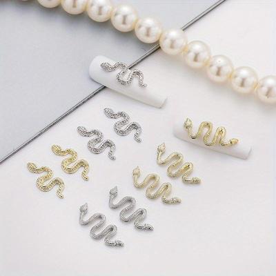 10 Stück Nagelanhänger in Schlangenform aus Legierung, Nagelkunstzubehör in Schlangenform, Nagelkunstzubehör für Frauen und Mädchen, Nagelschmuck