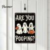 Retro Halloween Decor Wall Sign, Pumpkin Ghost Bathroom Metal Party Ornaments Art Witch Cat Festival Sign for Bar Home Room Vintage Signs