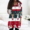 Womens Tops V-neck 3/4 Sleeve Blouses Casual Mid-length Shirts Fashion Christmas Print Tunic Tops With Pockets