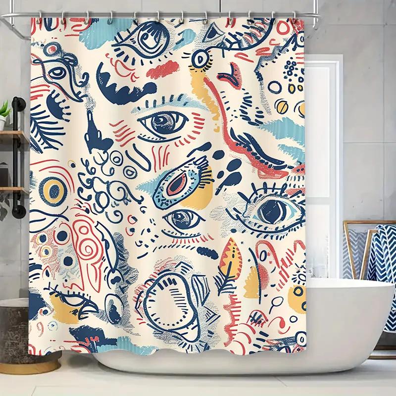 Vibrant Shower Curtain SetBlue Red Yellow Decorative Waterproof Fabric Bathroom Curtains with Grommets for Home Bathrooms