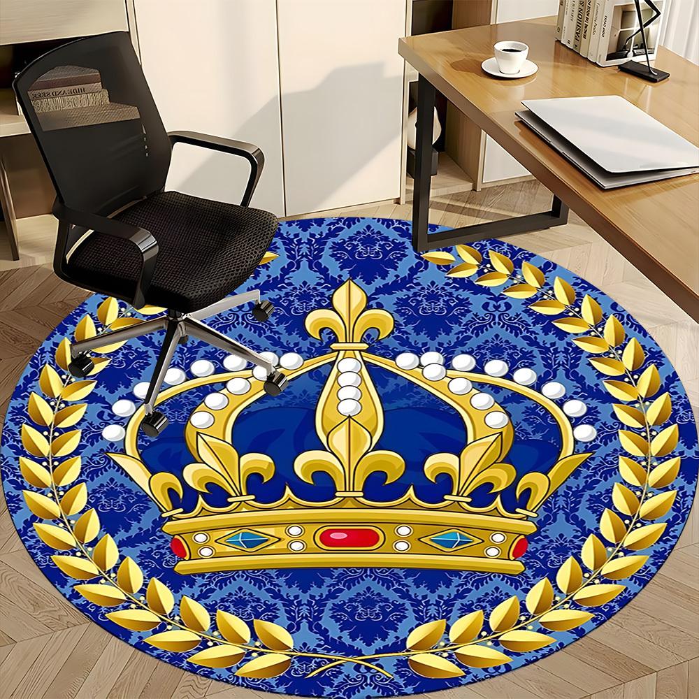 1pc Crown PrintChair Carpet for Office, Indoor Non-Slip Washable Polyester Fiber Carpet, Mat For Office, Machine Washable
