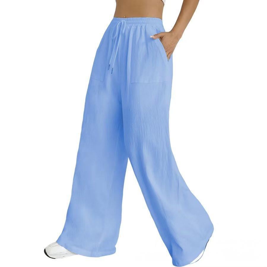 European & American Women's Micro-Flare Drawstring Pants with Pockets, Casual Solid Color