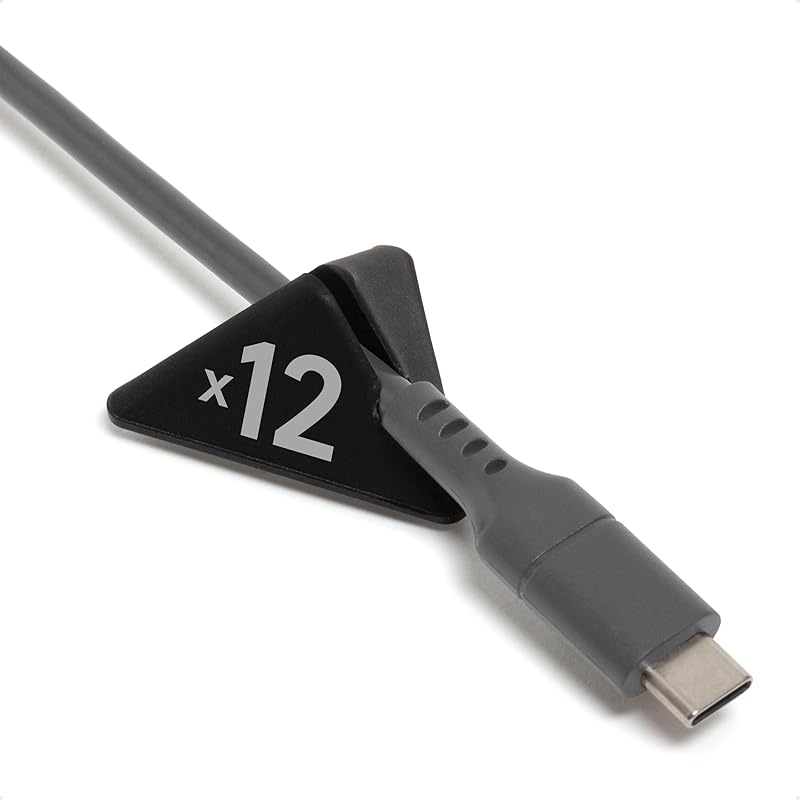 U Brands Adhesive Pyramid Cord Organizers, Set of 12 Cable Clips, Office Desk Accessories, Office Supplies, Soft Touch Matte Black