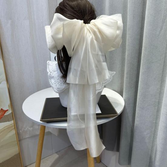 Women Hairpin Long Ribbon Oversized Spring Hair Clip Bowknot Decor Sweet Look Hair Styling Tool Hair