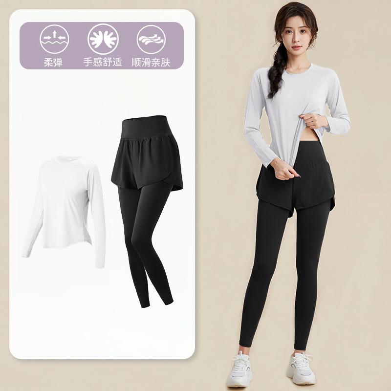 1011 Spring New Long Sleeve Fitness Clothing Women's Loose Breathable Running Quick Drying Clothes Sports Suit Fitness Training Clothing