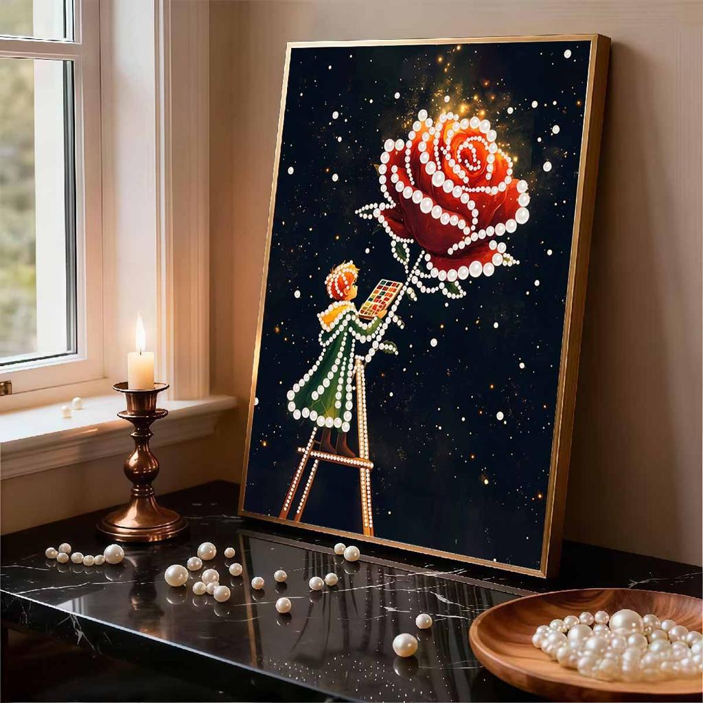Crystal Pearl Painting 5D DIY Frame Decoration Painting Boy and Flower Home Wall Decoration Transparent Pearl Gemstone Painting Picture Art Crafts