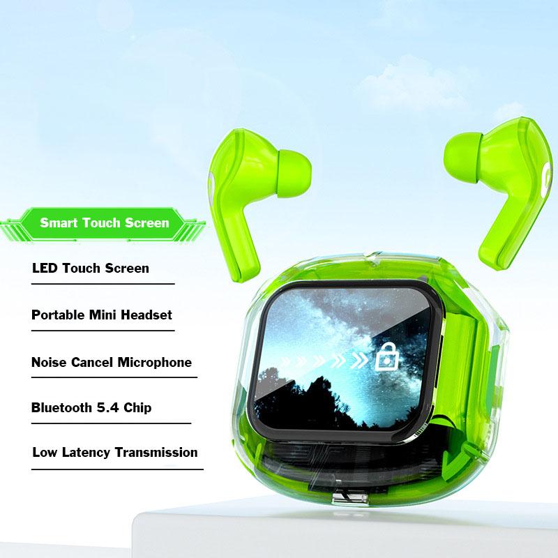 

Умные беспроводные наушники с сенсорным экраном, низкая задержка, Hi-Fi стереогарнитура для музыки, цифровой дисплей, шумоподавление, наушники с микрофоном зелёный