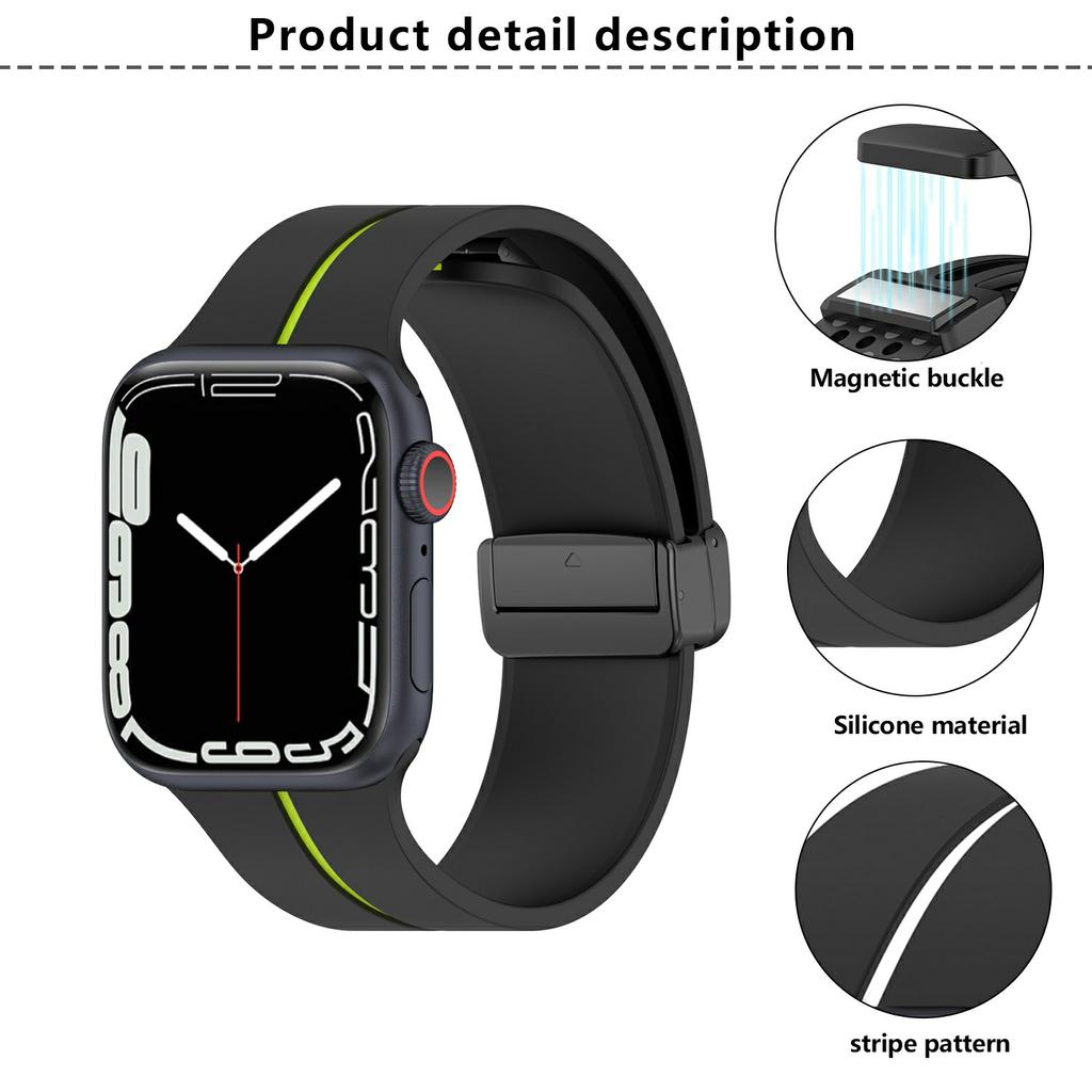 KALEBOL Magnetisches Silikonarmband für Apple Watch Series 10 Ultra 9 8 7 SE 6 5 4 3 2 1 46mm 49mm 45mm 44mm 42mm Gestreiftes Uhrenarmband