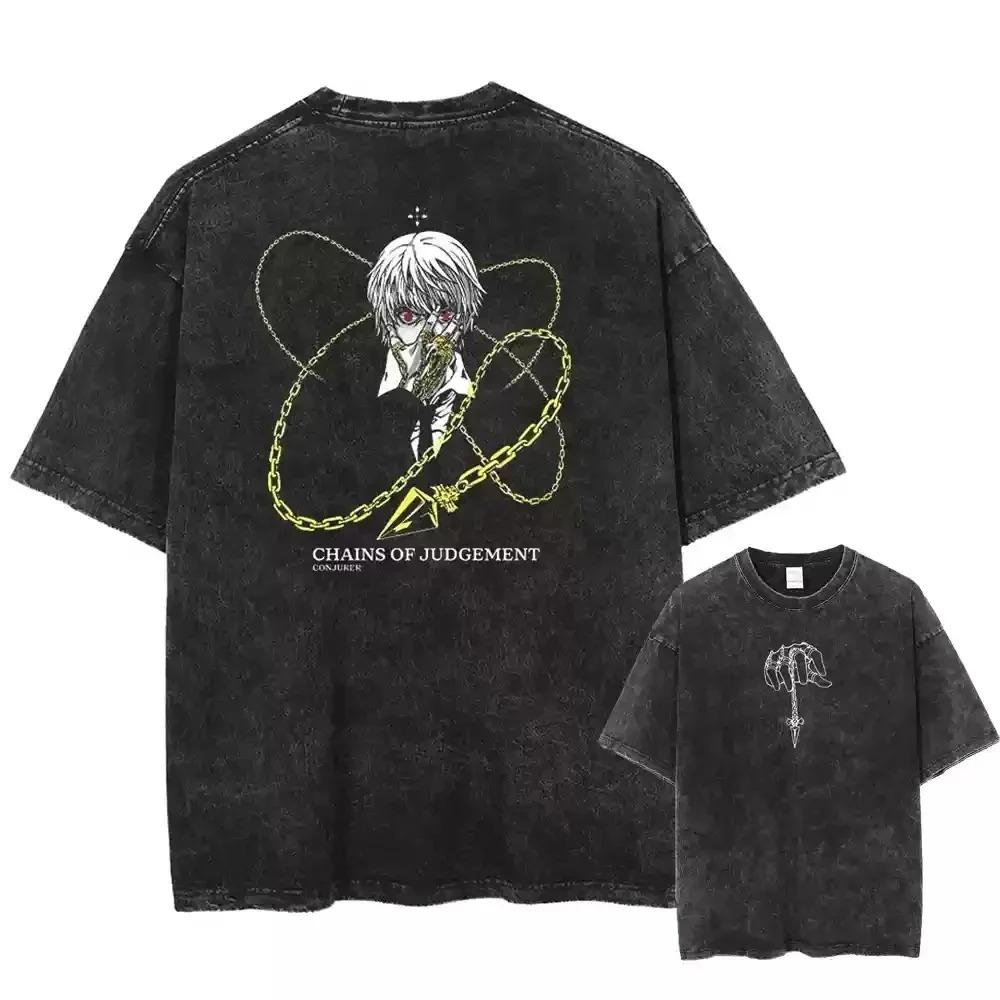 

Oversized Acid-Wash Short-Sleeve T-Shirt Featuring Demon Slayer Tengen Uzui Themed Graphic Print XXXL синій