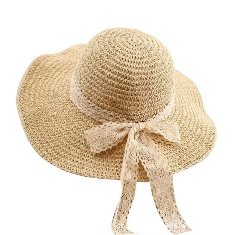 Sun Hat For Women Wide Brim Straw Hat With Butterfly Bow Summer Beach Sunprotection