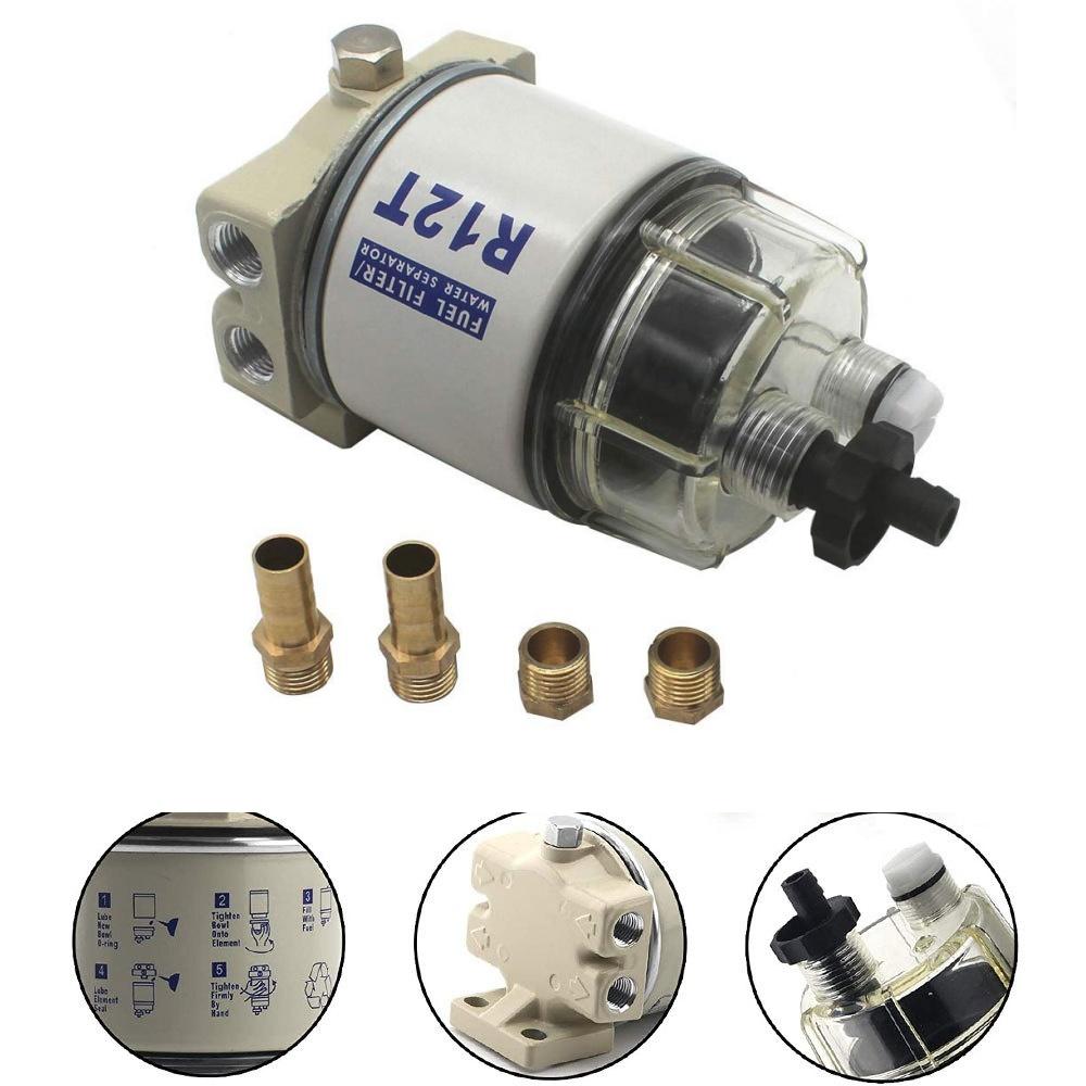 R12T Fuel Filter Water Separator Complete Kit - Marine SPIN-ON R12T Filter Replaces S3240 120AT NPT ZG1/4-19 Fit 3/8 Inch NPT Fuel Filters5