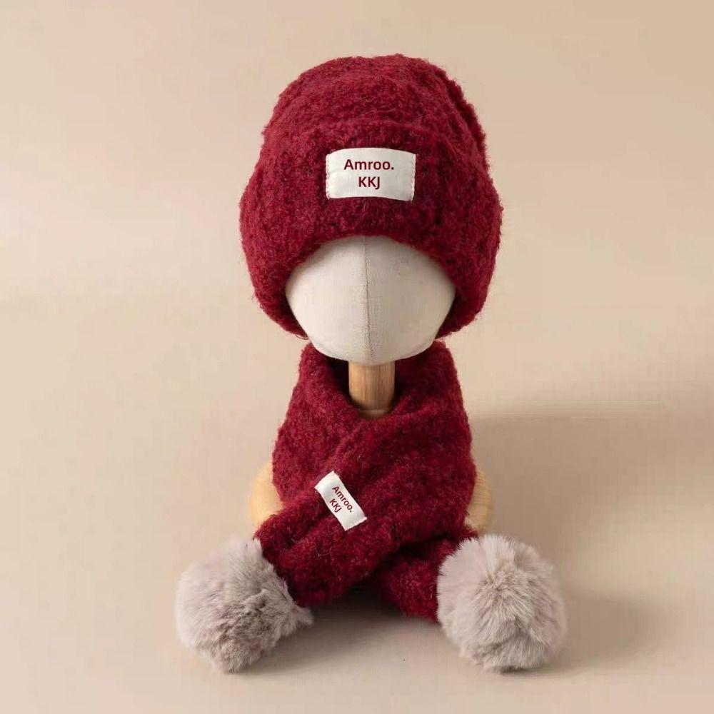 Warm Plush Kids Hat Scarf Set Knitted Baby Beanie Hat Gifts Pom Pom Scarf Kids Winter Wear