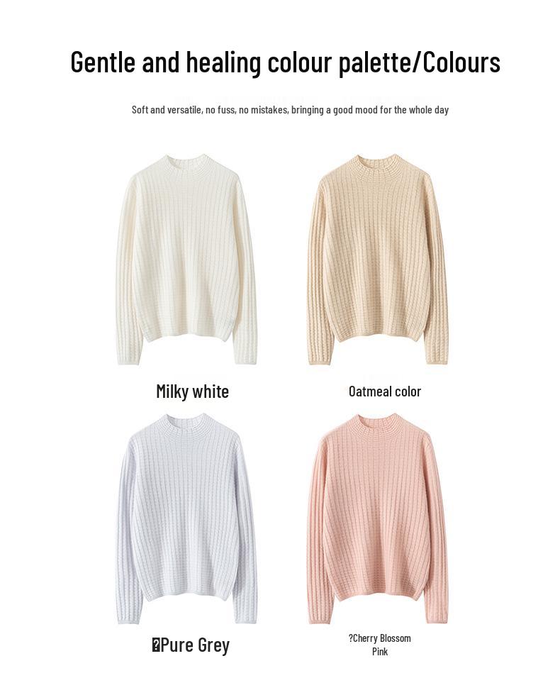 Women's Slimming Cashmere Plaid Pullover – Half-High Neck Knit Sweater