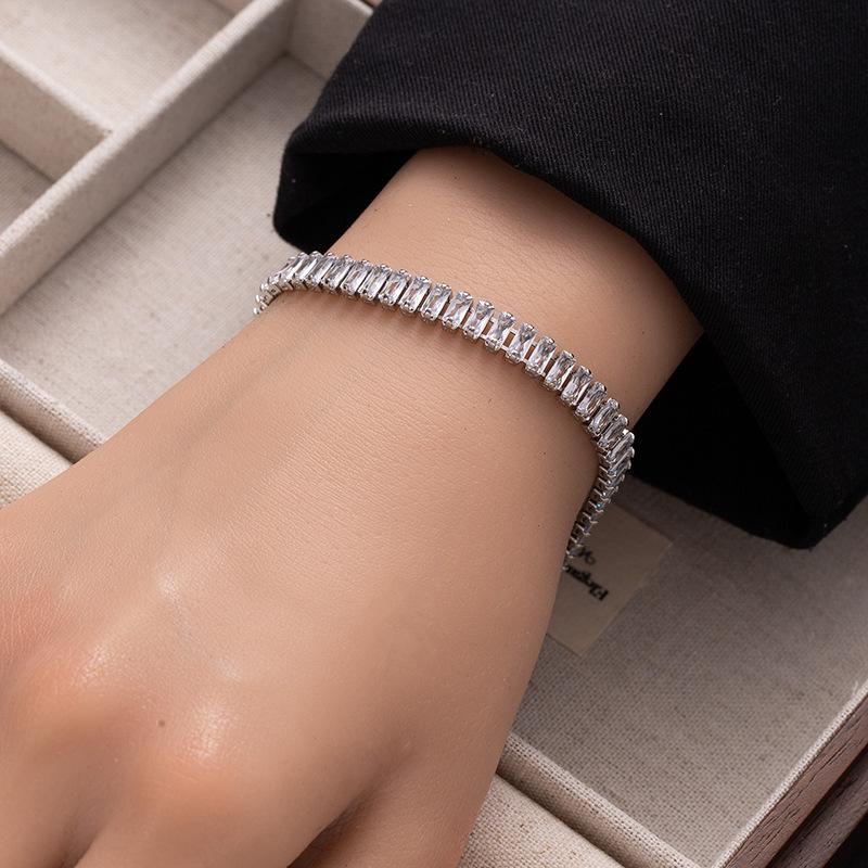 Earrings Color Zircon Bracelet Rectangle Full Diamond Tennis Bracelet E-Commerce Special Hand Jewelry