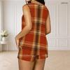 Women Plus Size Red Plaid Printed Sleeveless V Neck Ring Strap Tank Top And Pocket Shorts Two Piece Set
