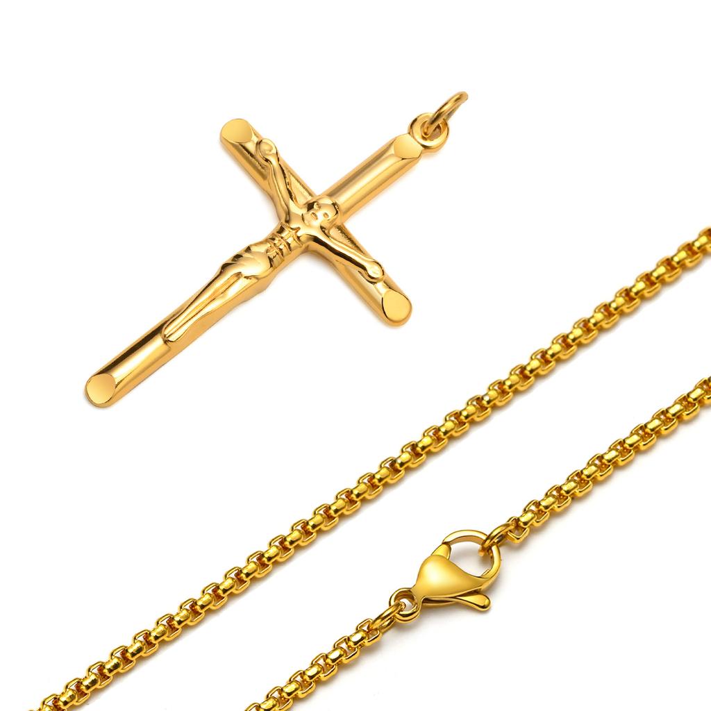 Vnox stainless steel Jesus Christ Cross Pendant Necklace for Men Catholic Religious faith Daily Luxury Jewelry Fade-Proof