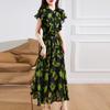 Printed Lotus Leaf Edge Dress Women's Summer New Fashion Temperament Elegant Waist and Thin Skirt