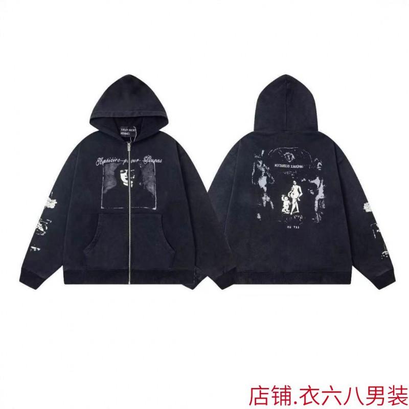Mens Oversized Streetwear Hoodie With Distressed Zipper Graphic Print Cotton Long Sleeve Pullover Casual Wear