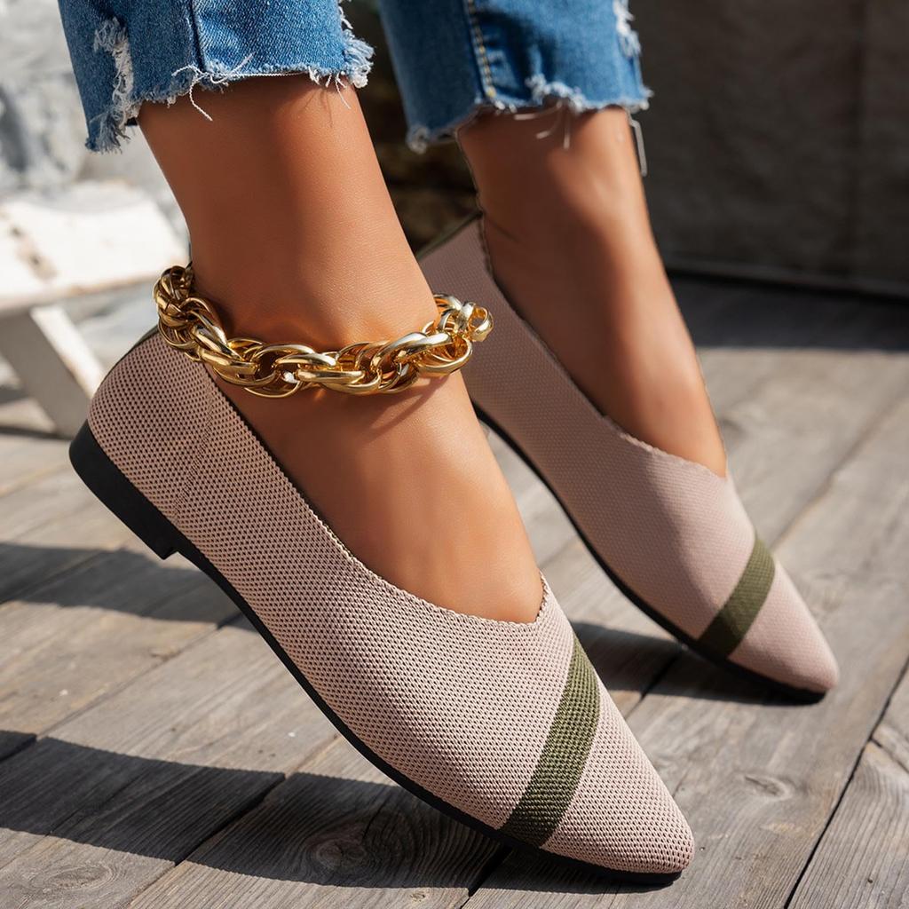 Women Knit Flat Shoes Pointed Toe Breathable Soft Sole Shallow Slip On Comfortable Casual Office Loafers for Daily Wear