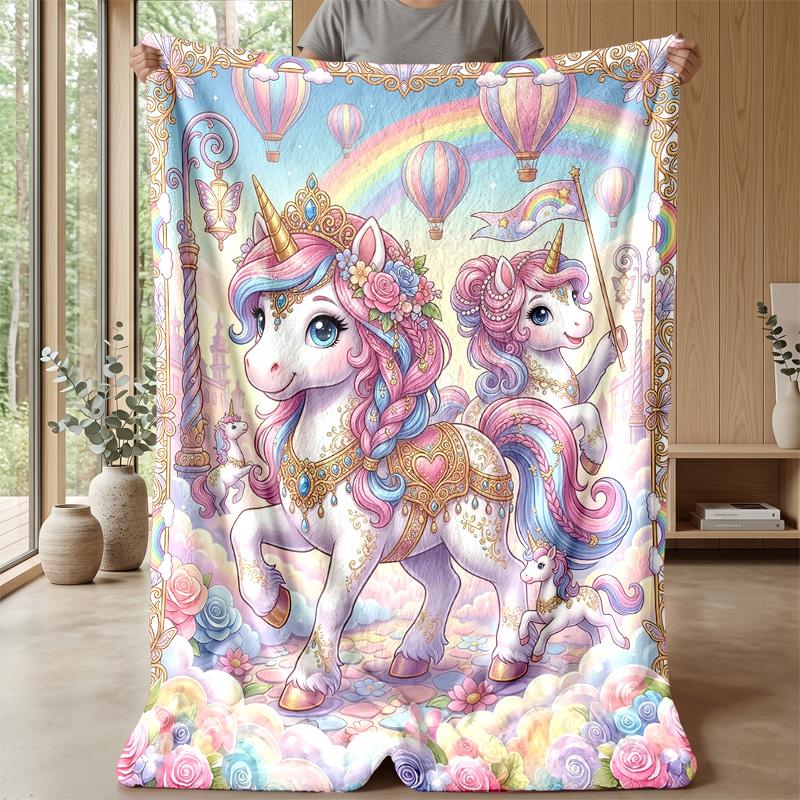 Unicorn Rainbow Fantasy Theme blanket Lightweight Warm Flannel Blanket Decorative Throw Blanket for Home Decoration