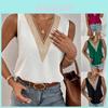 Summer Sleeveless Vneck Blouse With Color Block For Casual Office Wear